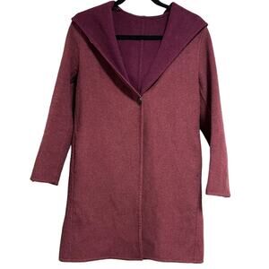 Uniqlo Double Face Hooded Coat Maroon Red Wool Blend Size Small